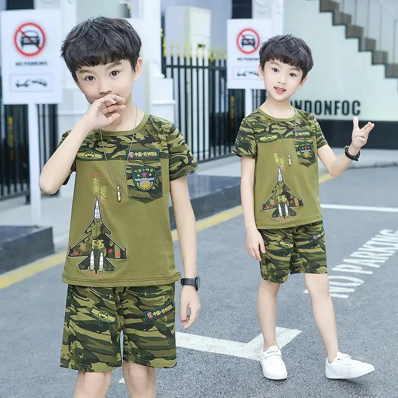 Boys Camo Short Sleeve Suit 5-10Yrs Military Style