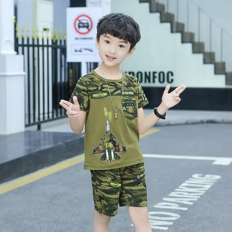 Boys Camo Short Sleeve Suit 5-10Yrs Military Style