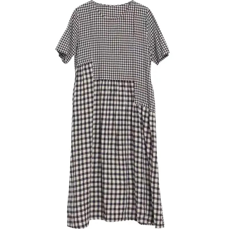 2024 New Summer Literary Plaid Dress Women Mid Length - Image 7