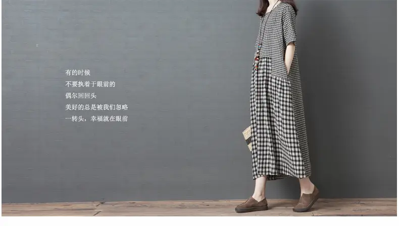 2024 New Summer Literary Plaid Dress Women Mid Length — feature 1
