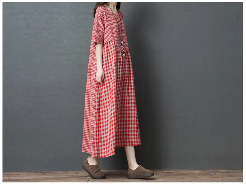 2024 New Summer Literary Plaid Dress Women Mid Length — feature 11