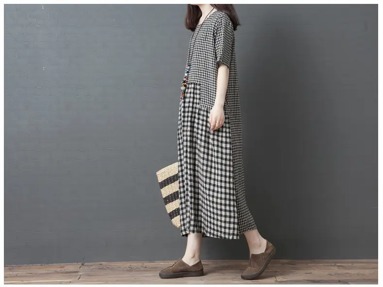 2024 New Summer Literary Plaid Dress Women Mid Length — feature 8