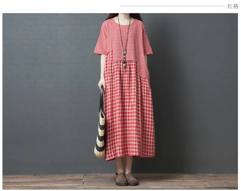 2024 New Summer Literary Plaid Dress Women Mid Length — feature 9