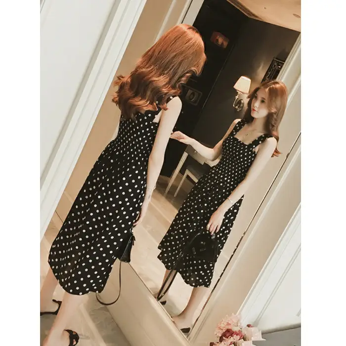 Red Polka Dot One Shoulder Suspender Skirt Dress