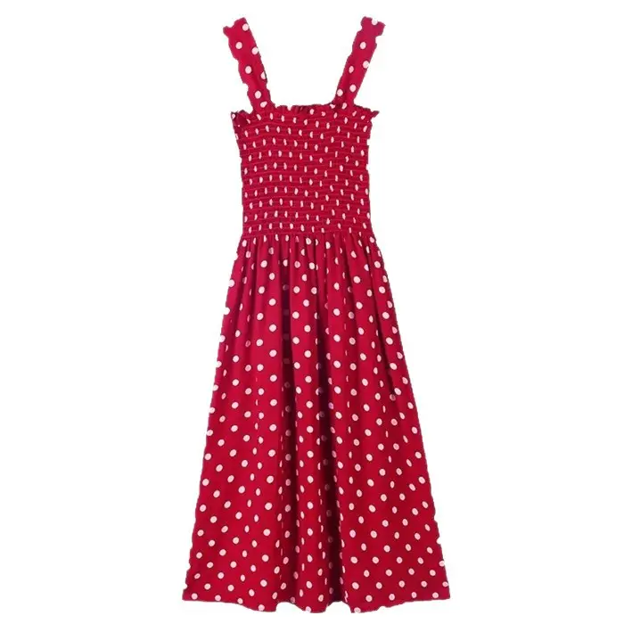 Red Polka Dot One Shoulder Suspender Skirt Dress