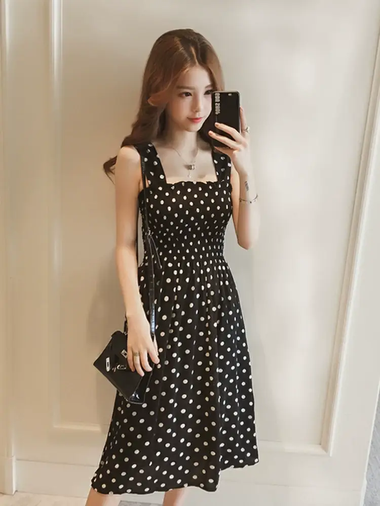 Red Polka Dot One Shoulder Suspender Skirt Dress — feature 3