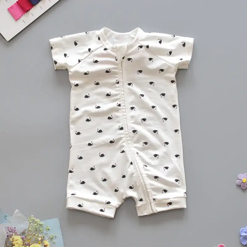 Unisex Baby Short Sleeve Zip Romper Light Blue Stretch Cotton - Image 4
