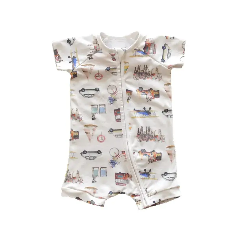 Unisex Baby Short Sleeve Zip Romper Light Blue Stretch Cotton - Image 12