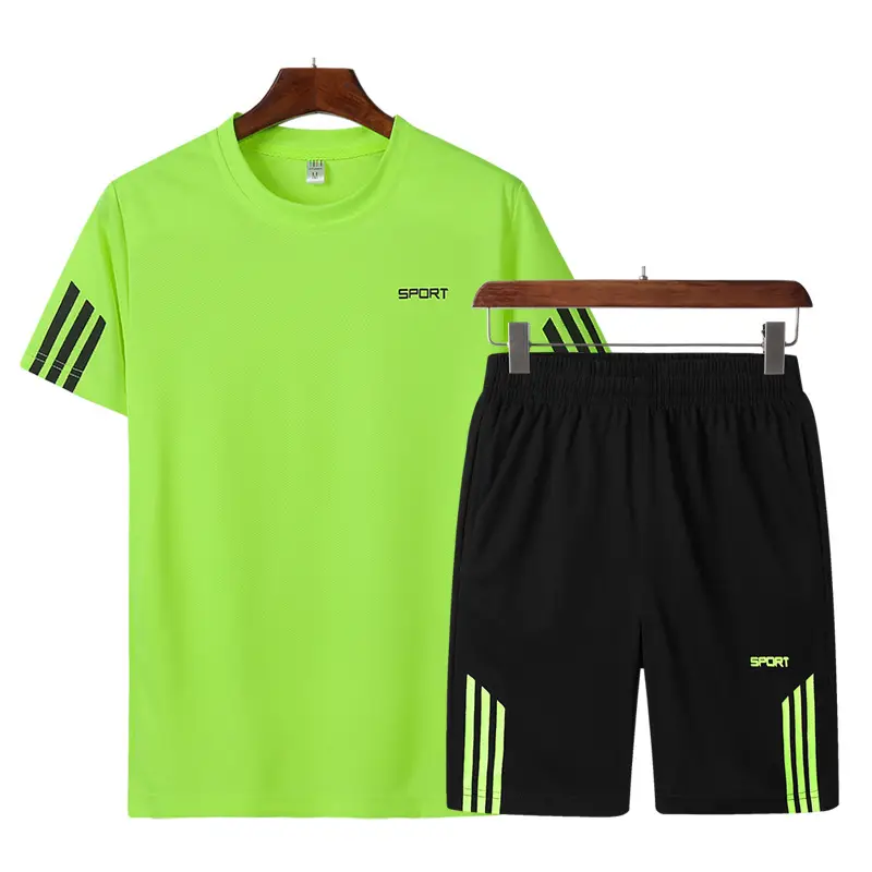 Men's Neon Green Fitness Shorts Set Quick-Drying Casual Suit - Image 15