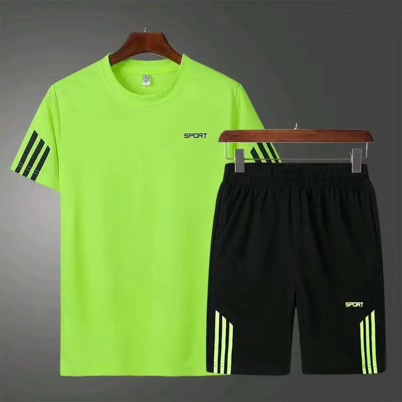 Men's Neon Green Fitness Shorts Set Quick-Drying Casual Suit - Image 5