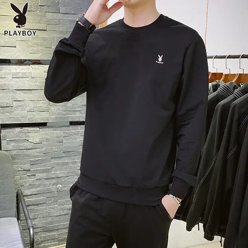 Men Black Playboy Crew Sweatshirt Long Sleeve - Image 5