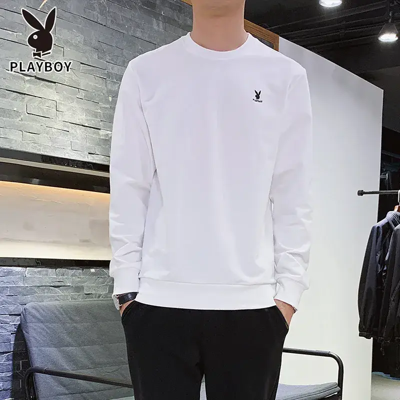 Men Black Playboy Crew Sweatshirt Long Sleeve - Image 6