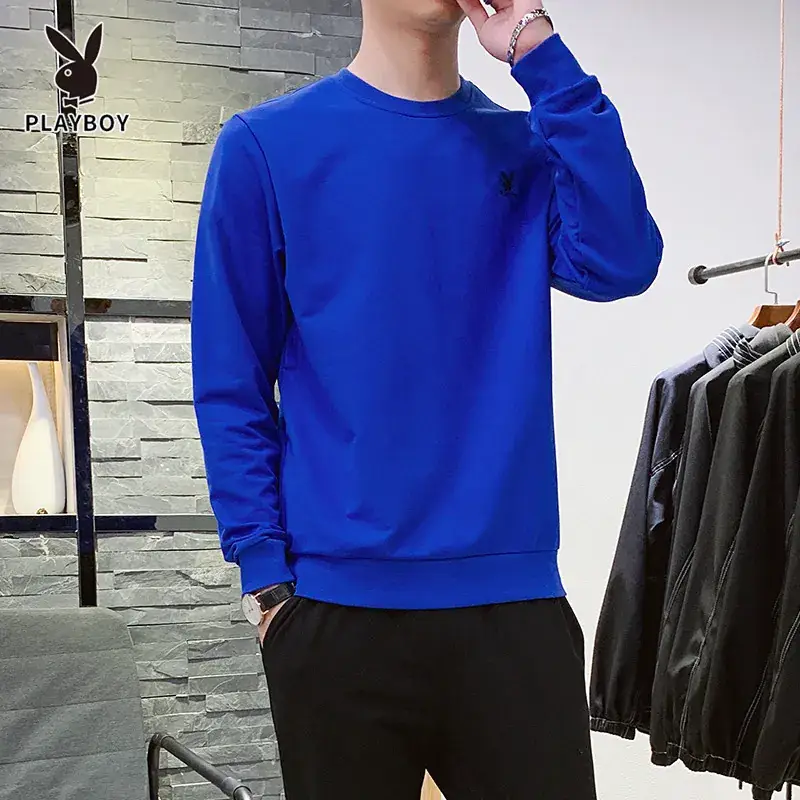 Men Black Playboy Crew Sweatshirt Long Sleeve - Image 3