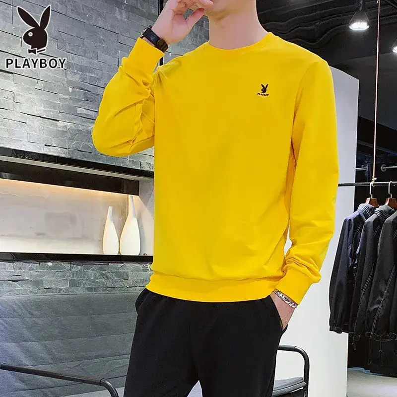 Men Black Playboy Crew Sweatshirt Long Sleeve - Image 4