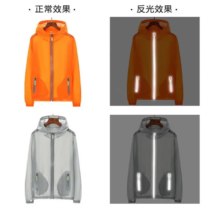Orange Reflective Zipper Hoodie for Men Plus Size - Image 9