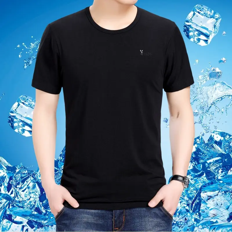 Men Black Cotton T-shirt Ice Cool Loose Fit - Image 7