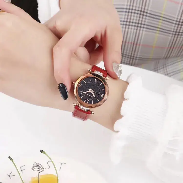 Women's Diamond Encrusted Quartz Watch with Genuine Leather Band - Image 10