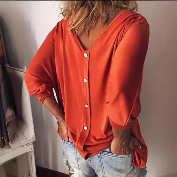 Peach Heart Collar Bat Sleeve Button T-Shirt - Image 7