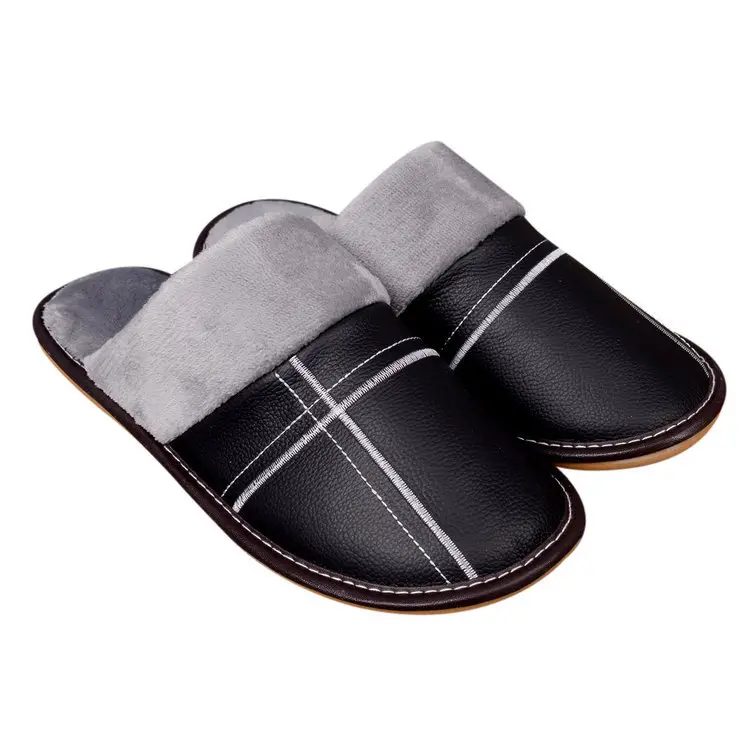 Autumn and winter warm leather slippers home couple men and women indoor non-slip floor home cotton slippers factory wholesale - Image 11