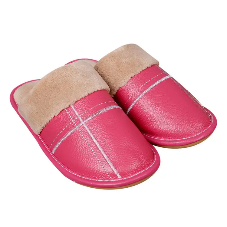 Autumn and winter warm leather slippers home couple men and women indoor non-slip floor home cotton slippers factory wholesale - Image 3