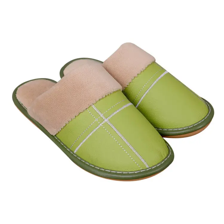 Autumn and winter warm leather slippers home couple men and women indoor non-slip floor home cotton slippers factory wholesale - Image 4
