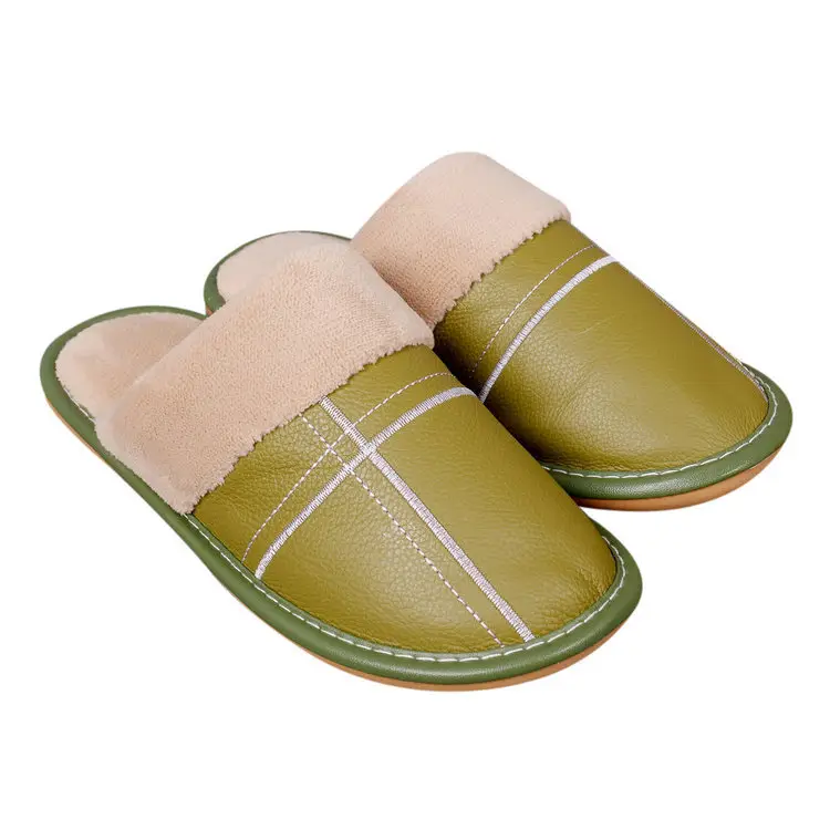 Autumn and winter warm leather slippers home couple men and women indoor non-slip floor home cotton slippers factory wholesale - Image 7