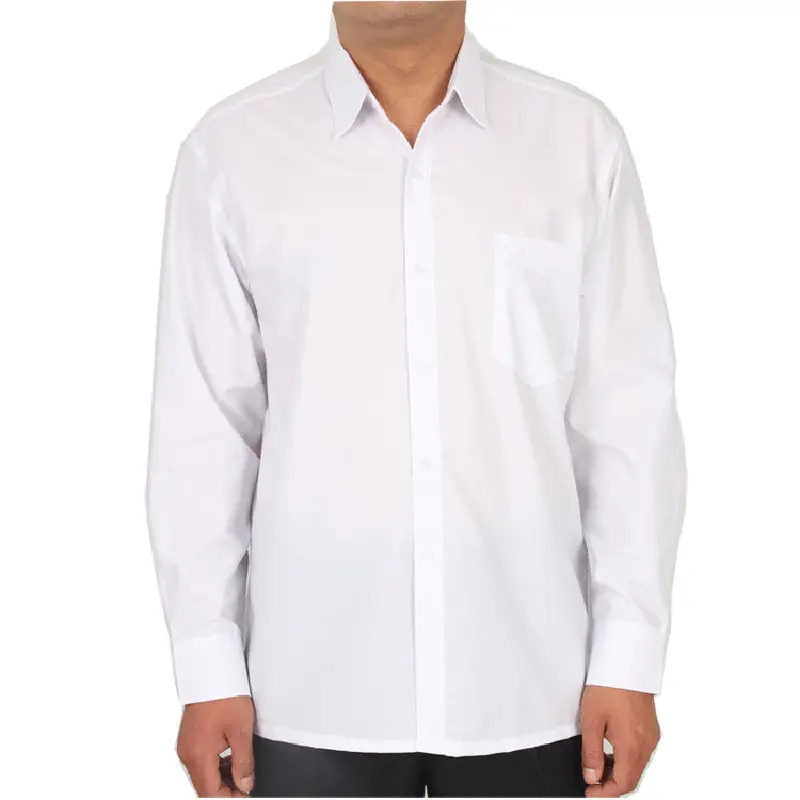 Middle-Aged Men's Long Sleeve Flat White Shirt - Image 2