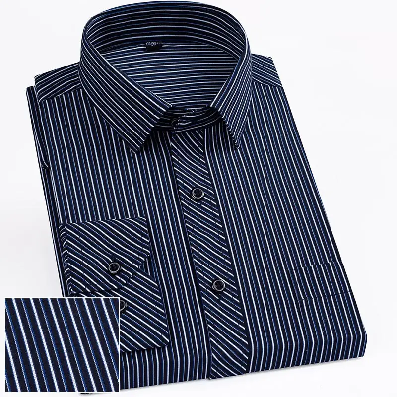 Men Striped Long Sleeve Business Shirt Blue