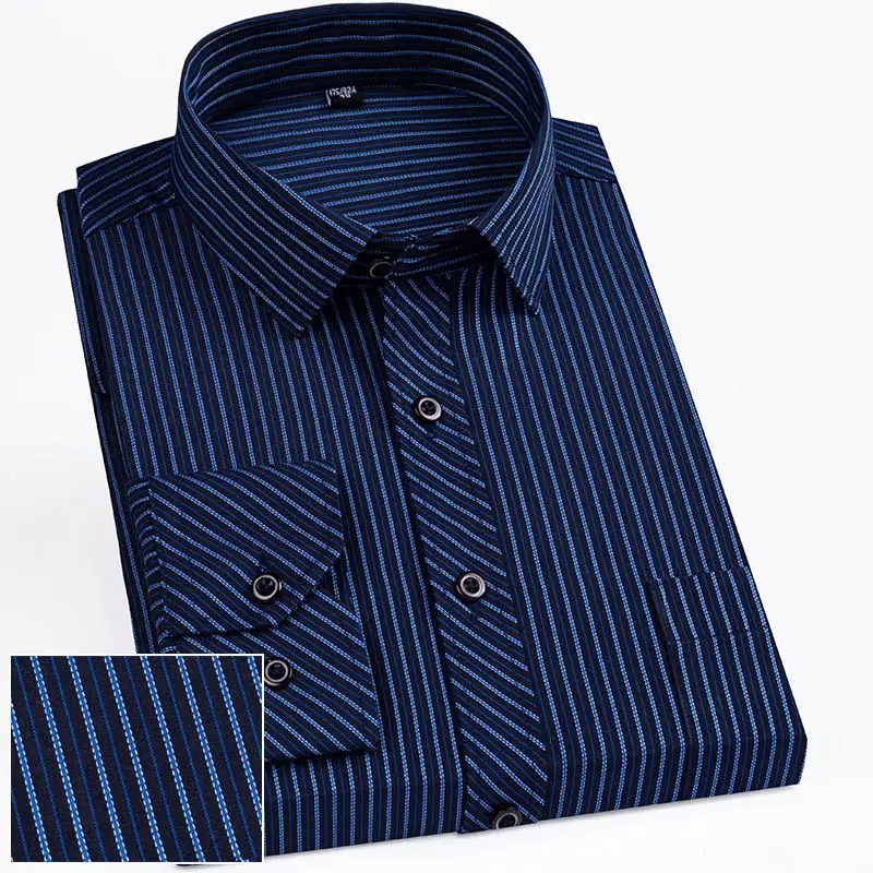 Men Striped Long Sleeve Business Shirt Blue