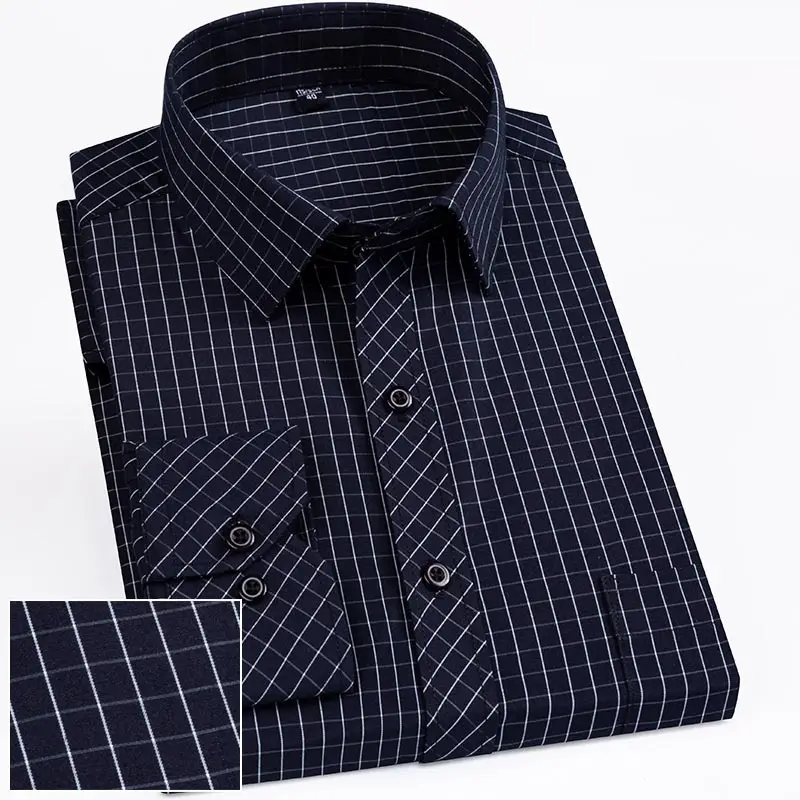 Men Striped Long Sleeve Business Shirt Blue