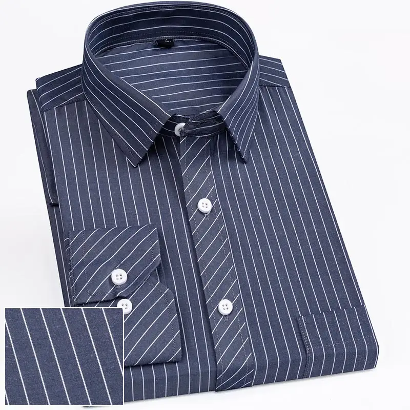 Men Striped Long Sleeve Business Shirt Blue