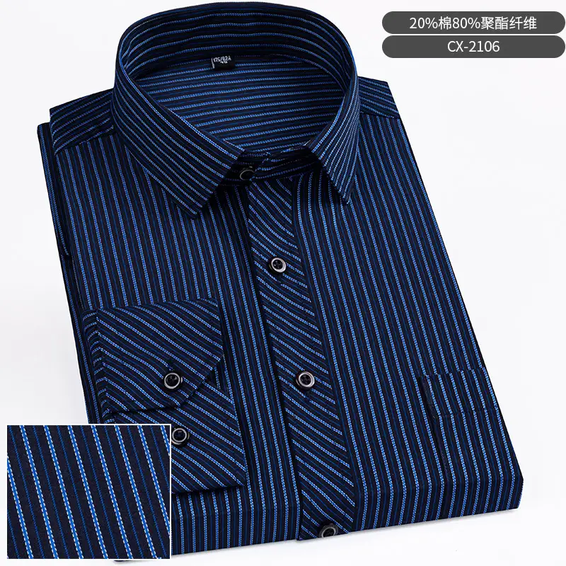 Men Striped Long Sleeve Business Shirt Blue