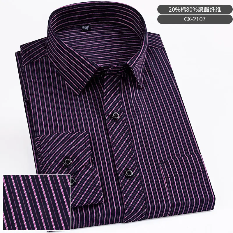 Men Striped Long Sleeve Business Shirt Blue