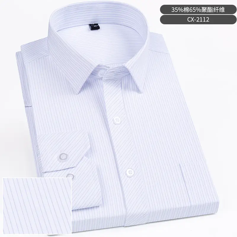 Men Striped Long Sleeve Business Shirt Blue
