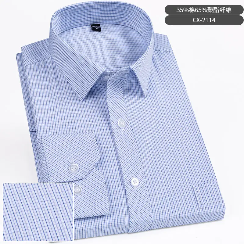 Men Striped Long Sleeve Business Shirt Blue