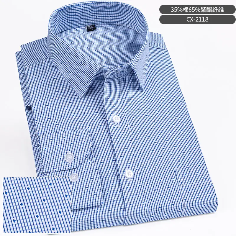Men Striped Long Sleeve Business Shirt Blue