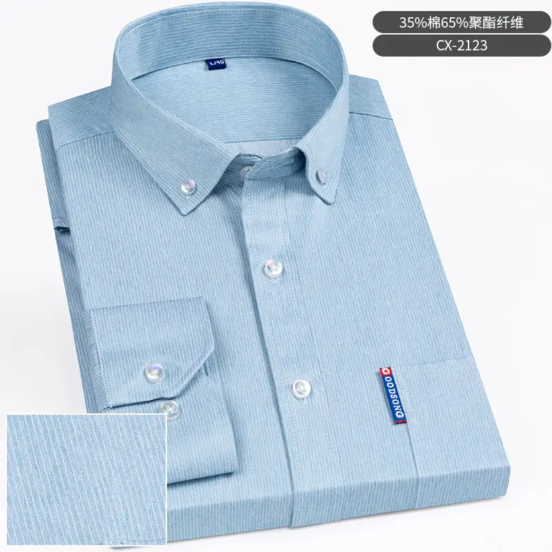 Men Striped Long Sleeve Business Shirt Blue