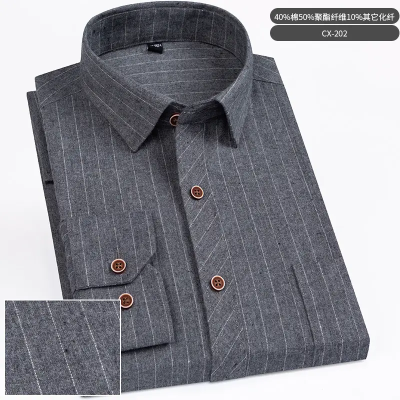 Men Striped Long Sleeve Business Shirt Blue
