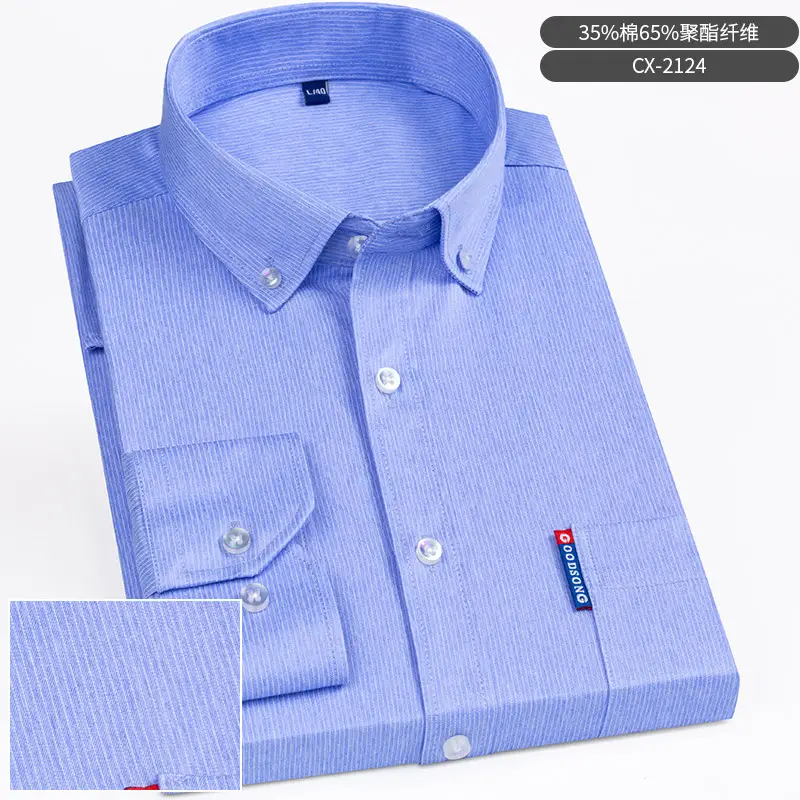 Men Striped Long Sleeve Business Shirt Blue