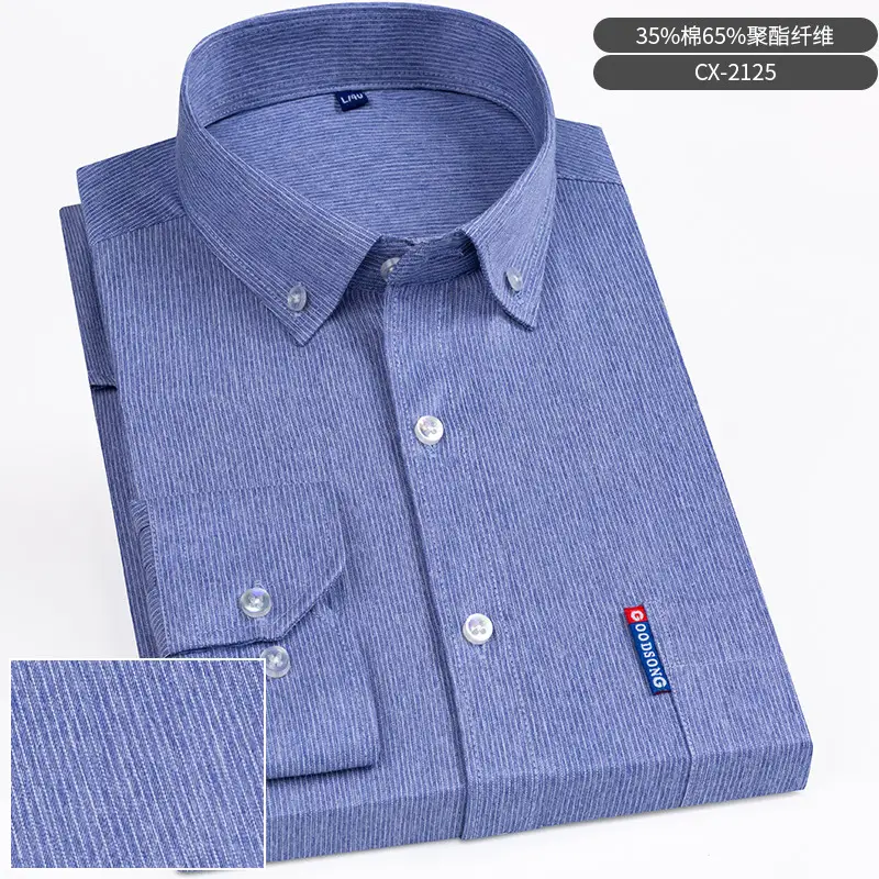 Men Striped Long Sleeve Business Shirt Blue