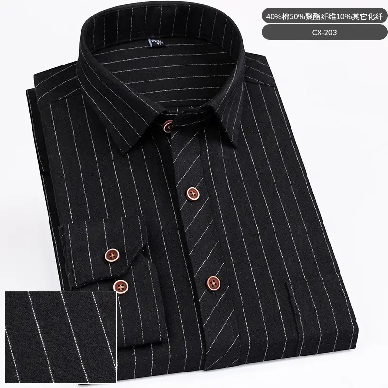 Men Striped Long Sleeve Business Shirt Blue