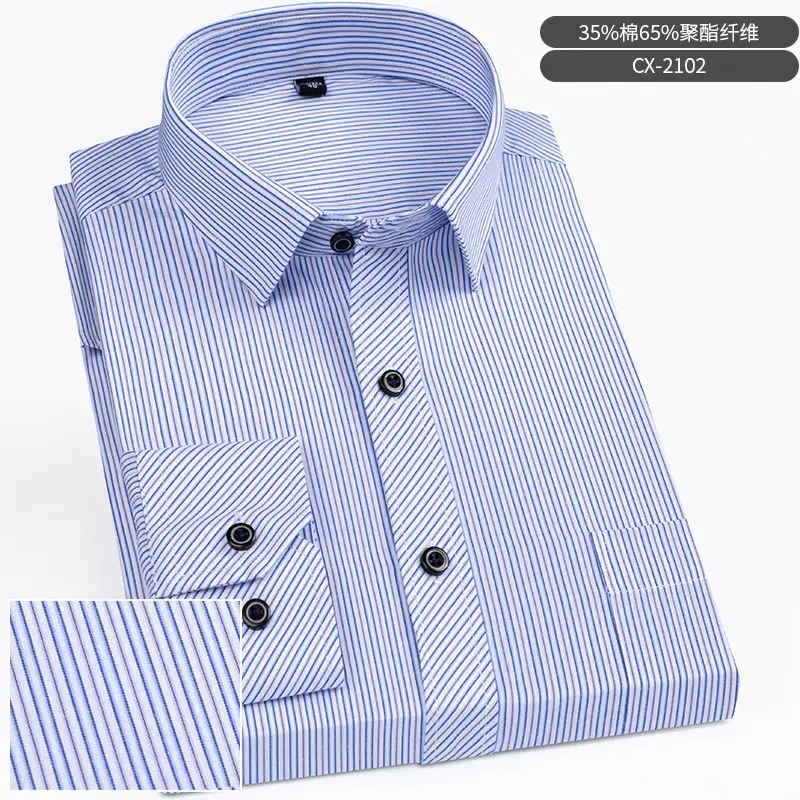 Men Striped Long Sleeve Business Shirt Blue