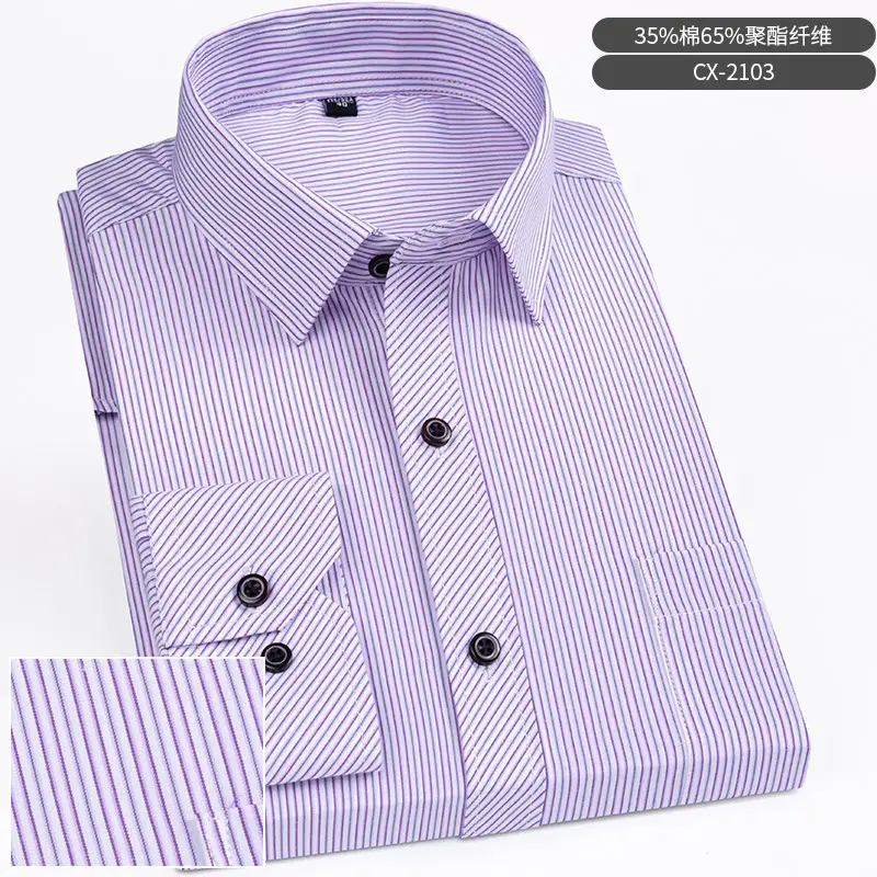 Men Striped Long Sleeve Business Shirt Blue