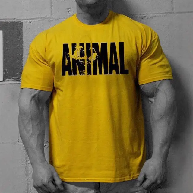 Men's Blue Animal Graphic Cotton T-Shirt Workout Fitness