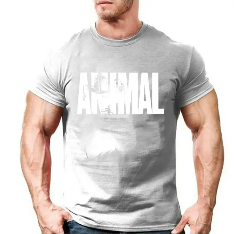 Men's Blue Animal Graphic Cotton T-Shirt Workout Fitness