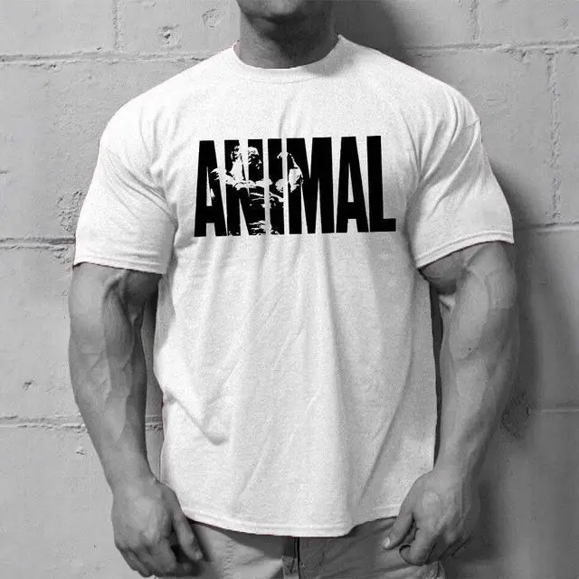 Men's Blue Animal Graphic Cotton T-Shirt Workout Fitness