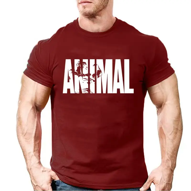 Men's Blue Animal Graphic Cotton T-Shirt Workout Fitness