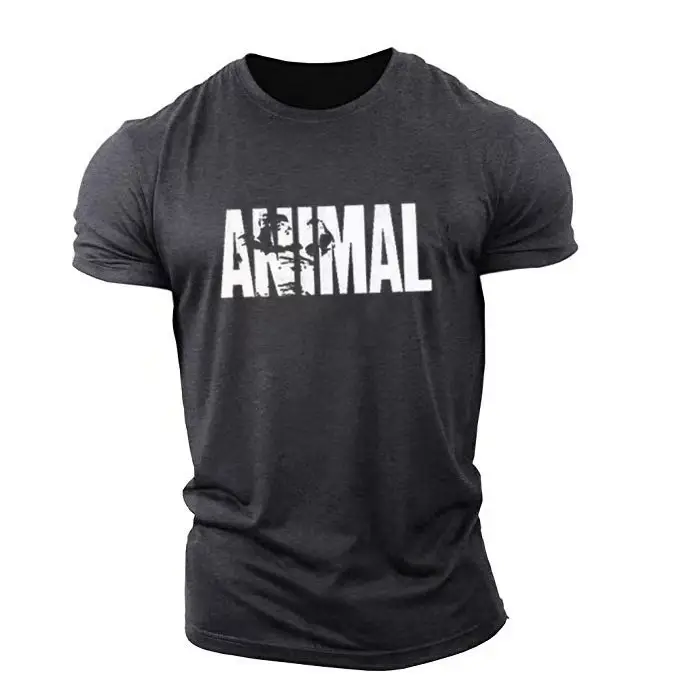 Men's Blue Animal Graphic Cotton T-Shirt Workout Fitness