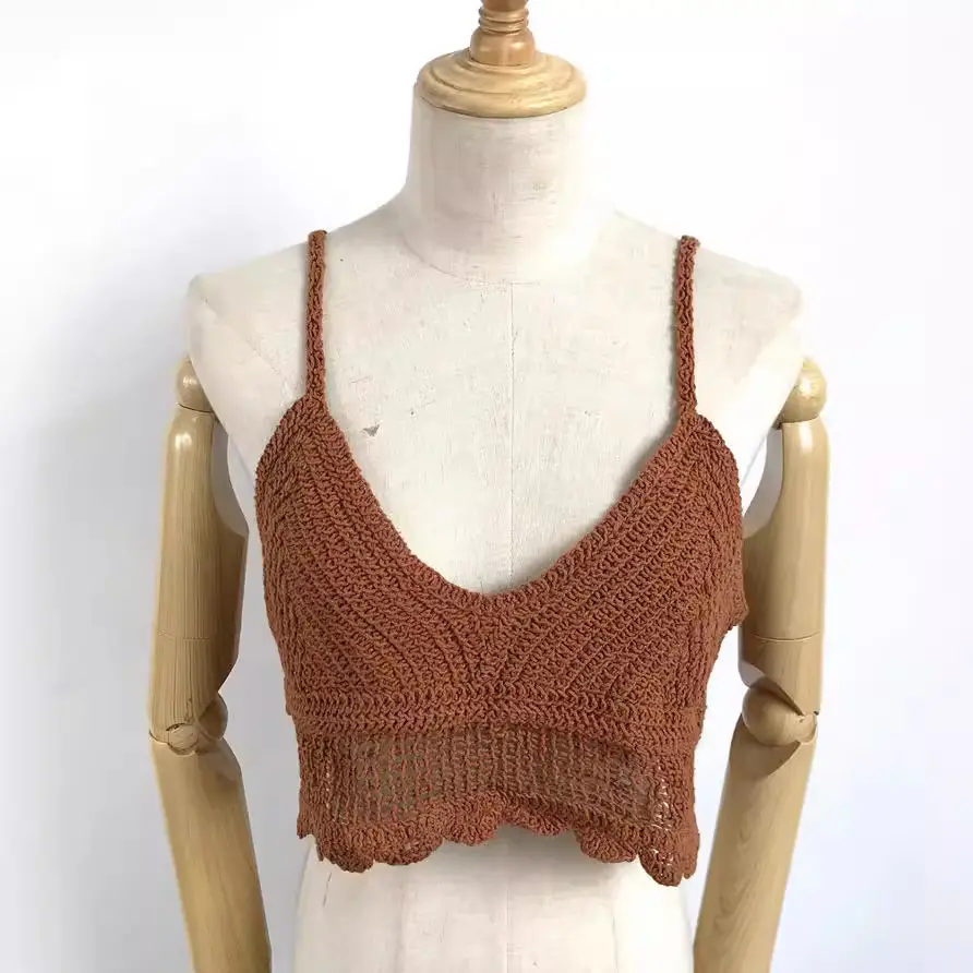 Korean Hook Pattern French Sling Vest Cotton Linen Vest - Image 9