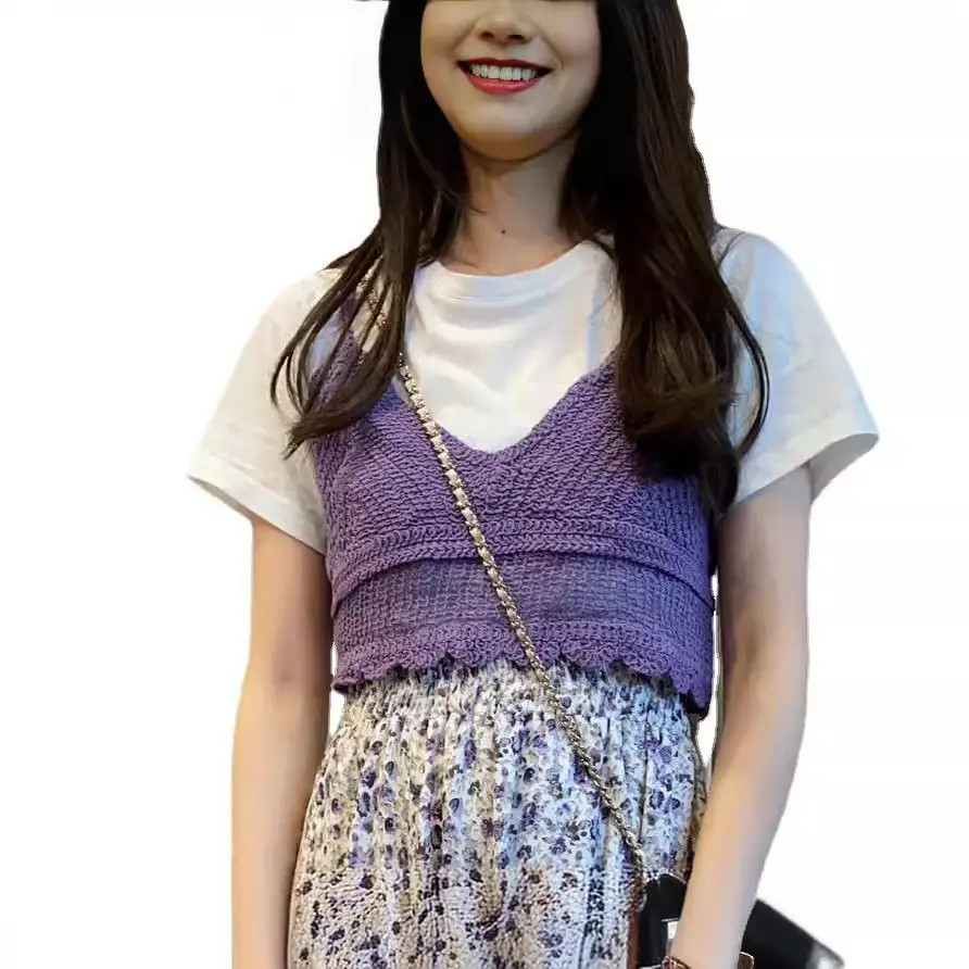 Korean Hook Pattern French Sling Vest Cotton Linen Vest - Image 10